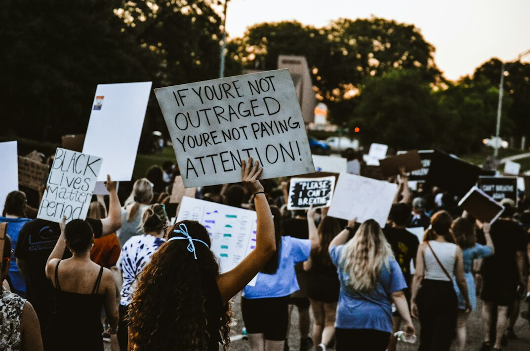 protest march with signs