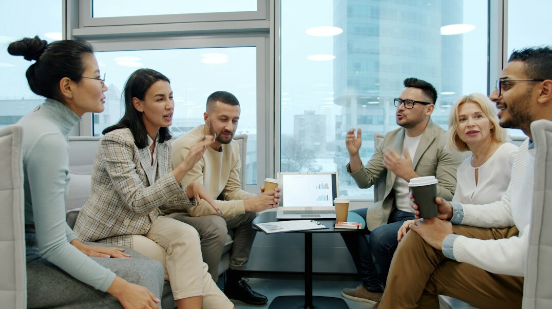 diverse group discussing society