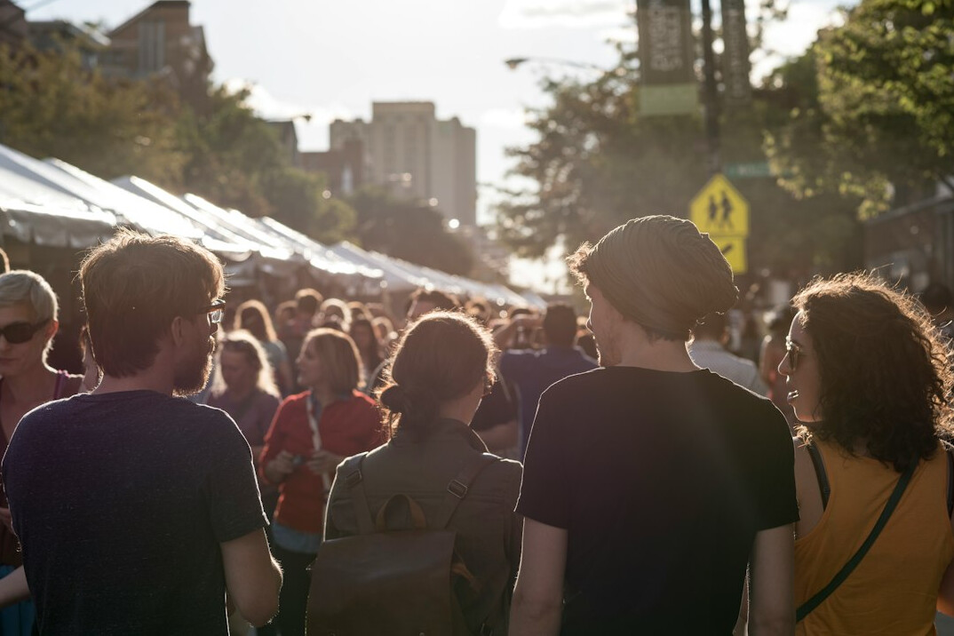 city street with diverse crowd